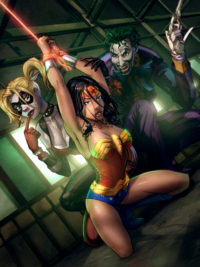 Wonder Woman bound by the Joker